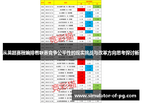 从英超赛程编排看联赛竞争公平性的现实挑战与改革方向思考探讨新 从英超赛程编排看联赛竞争公平性的现实挑战与改革方向思考探讨新