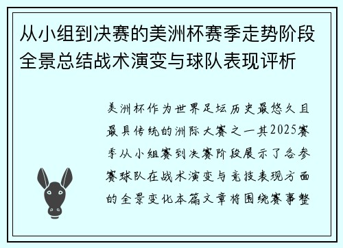 从小组到决赛的美洲杯赛季走势阶段全景总结战术演变与球队表现评析