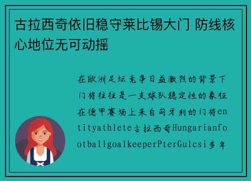 古拉西奇依旧稳守莱比锡大门 防线核心地位无可动摇 古拉西奇依旧稳守莱比锡大门 防线核心地位无可动摇